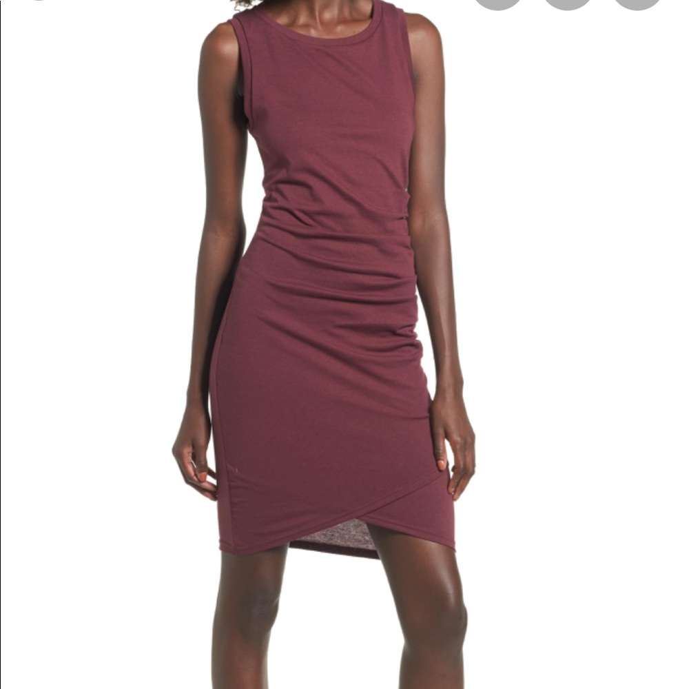 Leith Ruched Body-Con Tank Dress, XXS, maroon